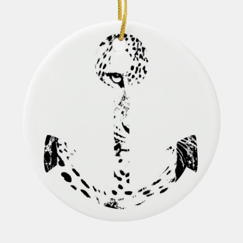 Black and White Anchor Leopard Eye Overlay Ceramic Ornament