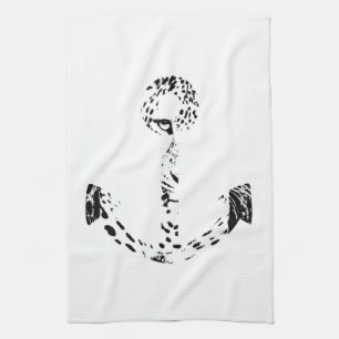 Black and White Anchor Leopard Eye Overlay Towel