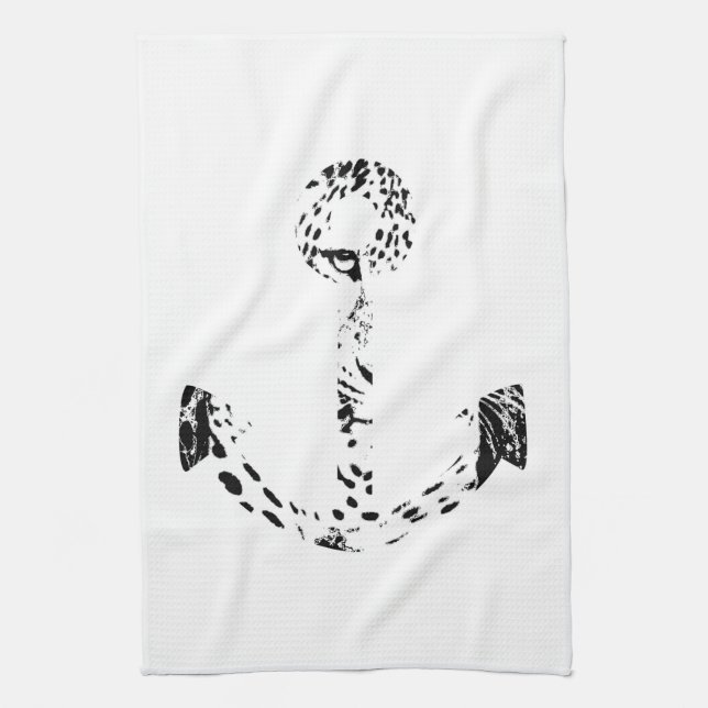 Black and White Anchor Leopard Eye Overlay Towel (Vertical)