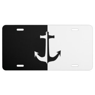 Black and White Anchor License Plate