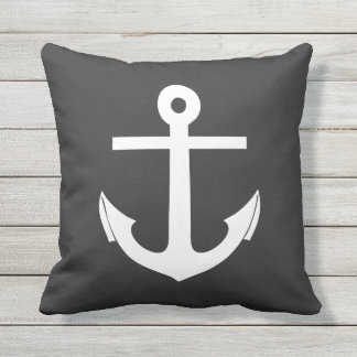 Black and White Anchor Nautical Throw Pillow