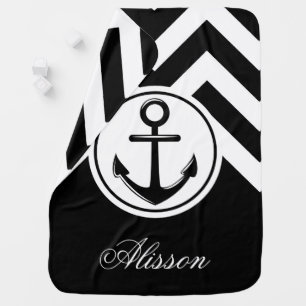 Black and White Anchor Pattern Baby Blanket