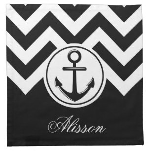 Black and White Anchor Pattern Cloth Napkin