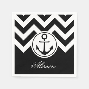 Black and White Anchor Pattern Napkins