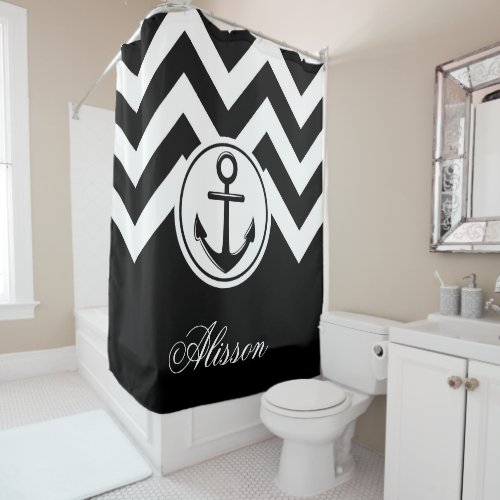 Black and White Anchor Pattern Shower Curtain