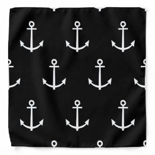 Black and White Anchors Pattern 1 Bandana