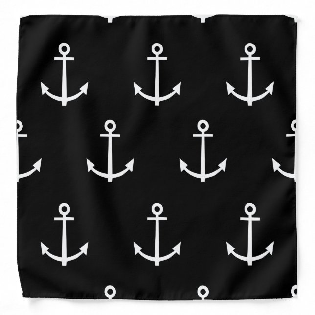 Black and White Anchors Pattern 1 Bandana (Front)
