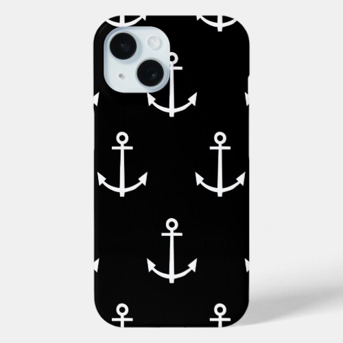 Black and White Anchors Pattern 1 iPhone 15 Case