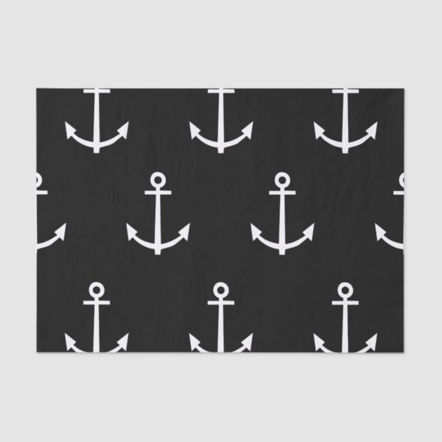 Black and White Anchors Pattern 1 Tissue Paper (Front)