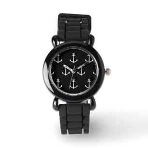 Black and White Anchors Pattern 1 Watch