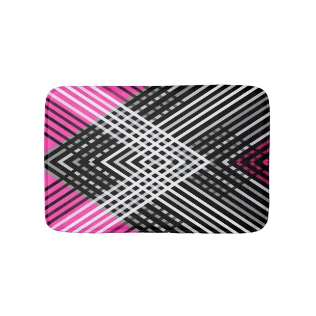 Black and white and gray intertwined stripes on a  bath mat (Front)