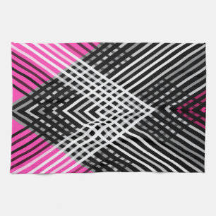 Black and white and gray intertwined stripes on a  kitchen towel