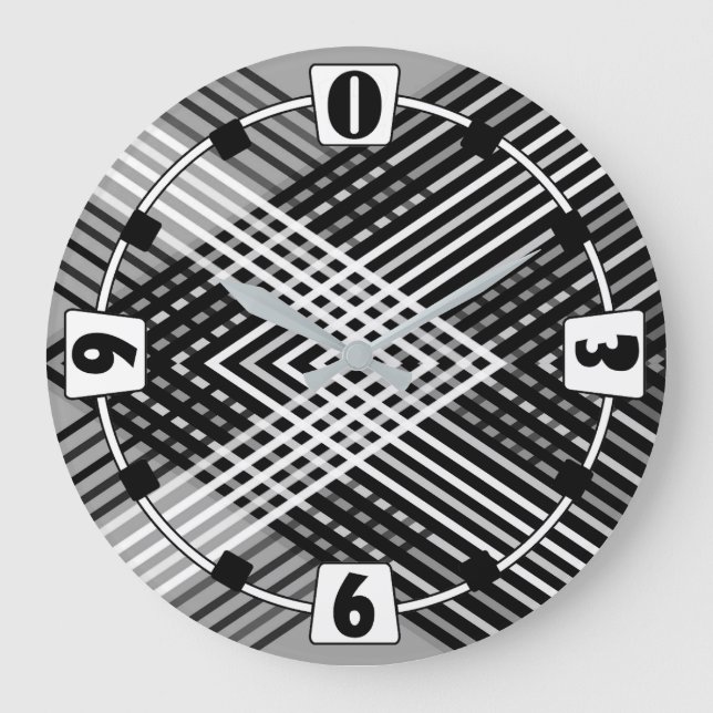 Black and white and gray intertwined stripes on a  large clock (Front)
