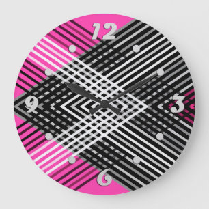 Black and white and gray intertwined stripes on a  large clock