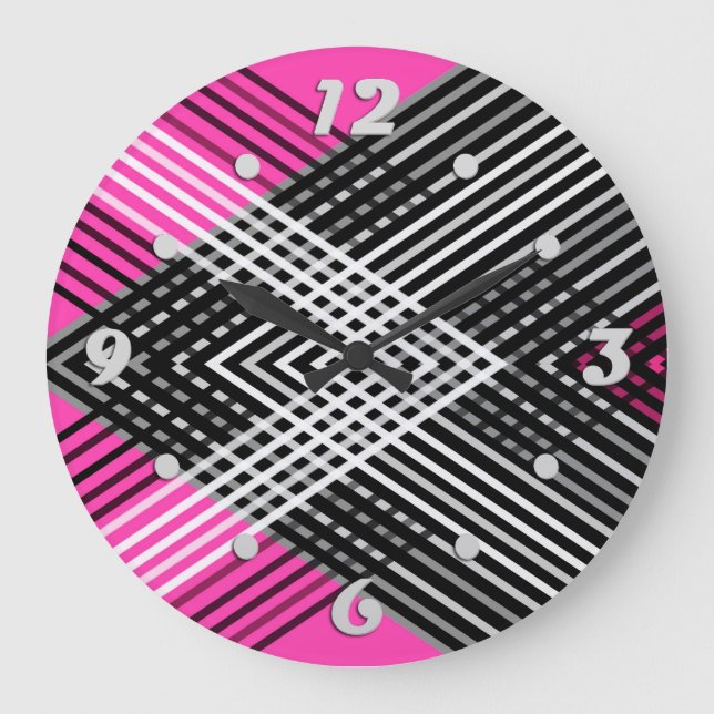 Black and white and gray intertwined stripes on a  large clock (Front)
