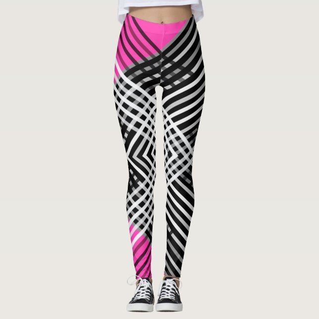 Black and white and gray intertwined stripes on a  leggings (Front)