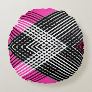 Black and white and gray intertwined stripes on a  round pillow