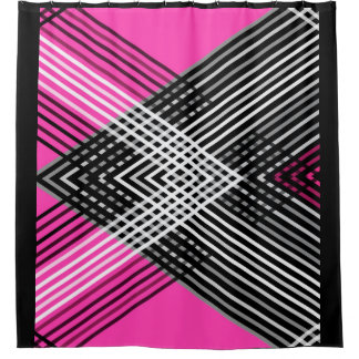 Black and white and gray intertwined stripes on a shower curtain