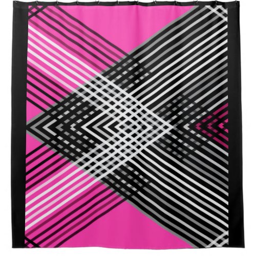 Black and white and gray intertwined stripes on a  shower curtain