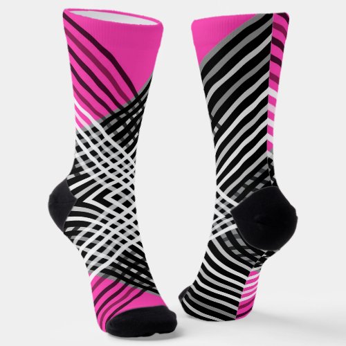 Black and white and gray intertwined stripes on a  socks