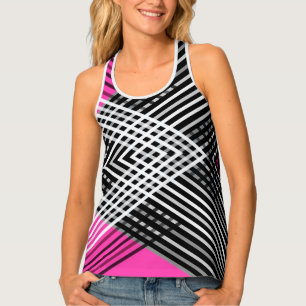 Black and white and gray intertwined stripes on a tank top
