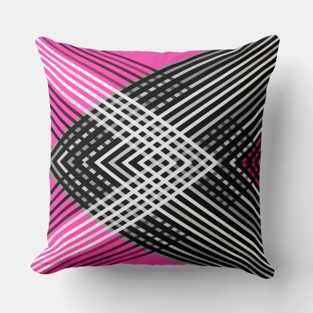 Black and white and gray intertwined stripes on a  throw pillow (Front)