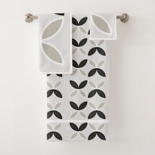 Black and white and grey floral pattern bath towel set