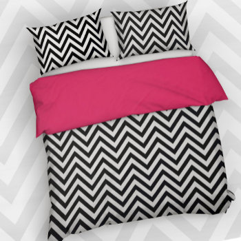 Black And White And Hot Pink Chevron Duvet Cover by VillageDesign at Zazzle