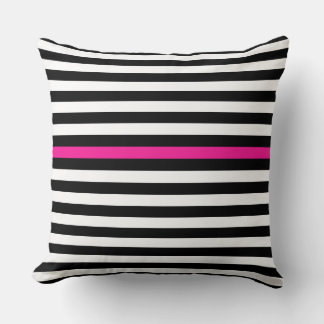Black and White and Hot Pink Narrow Stripes  Throw Pillow