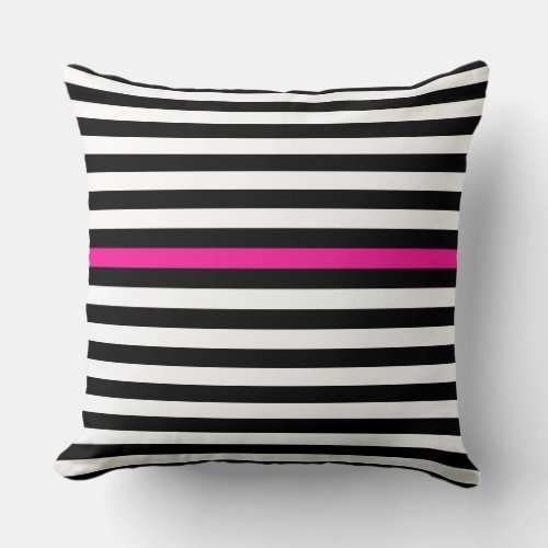 Black and White and Hot Pink Narrow Stripes  Throw Pillow