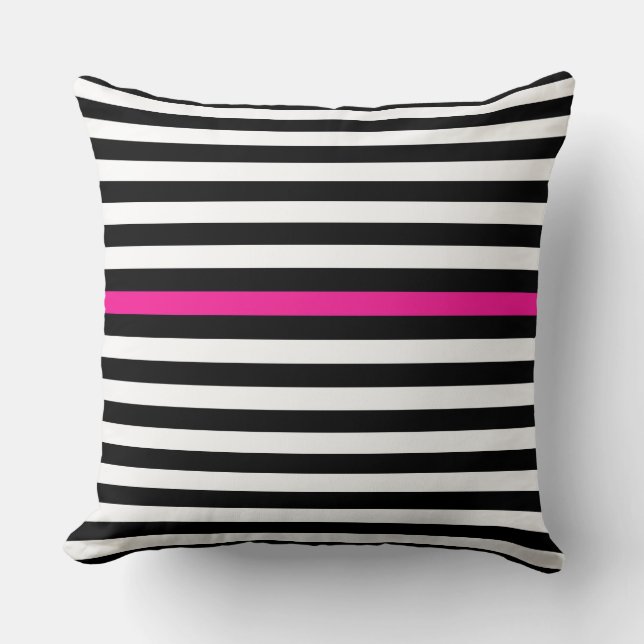 Black and White and Hot Pink Narrow Stripes  Throw Pillow (Front)