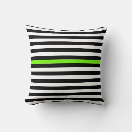 Black and White and Neon Green Narrow Stripes   Throw Pillow
