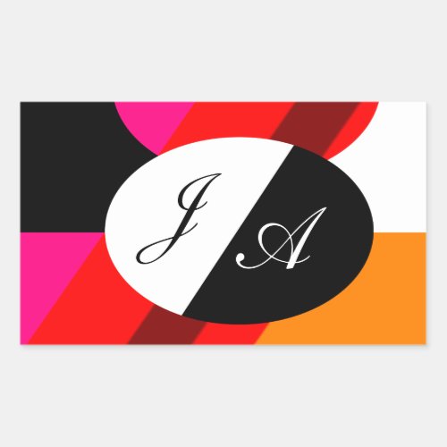 Black and white and red double monogrammed rectangular sticker