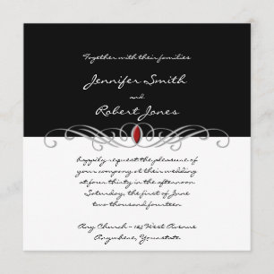 Black and White and Ruby Accent Wedding Invitation