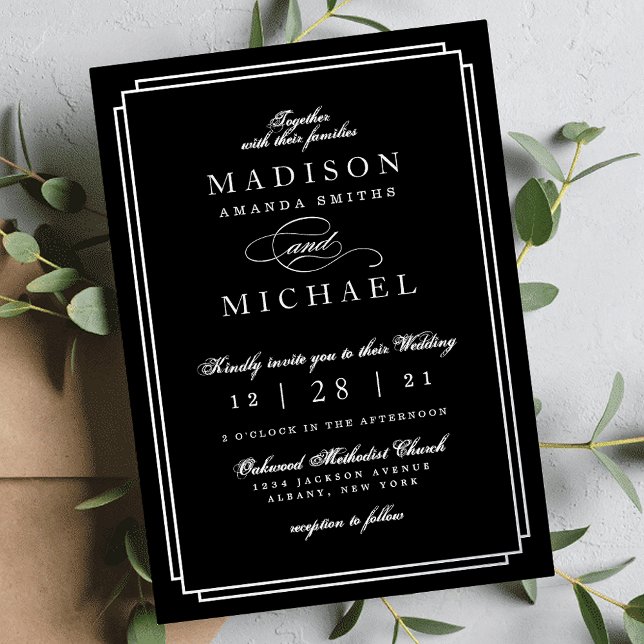 Black and White and Silver Foil Wedding Invitation (Black and White and Silver Foil Wedding Invitation)