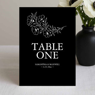 Black and White Anemone Wedding Table Number Cards