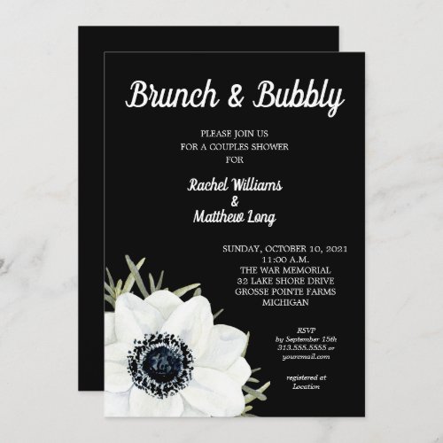 Black and White Anemones Couples Wedding Shower Invitation