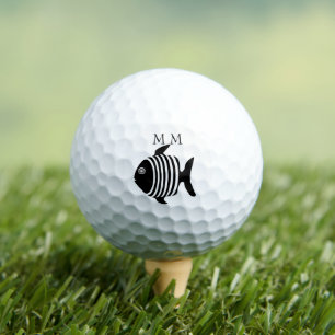 Black And White Angel Fish Design Monogrammed Golf Balls