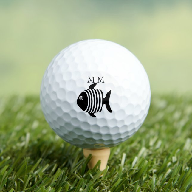 Black And White Angel Fish Design Monogrammed Golf Balls (Insitu Tee)