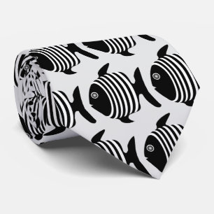 Black And White Angel Fish Design Neck Tie