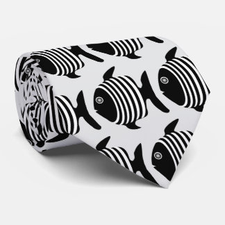Black And White Angel Fish Design Neck Tie