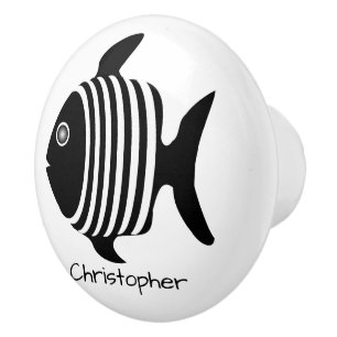 Black And White Angel Fish Design Personalised Ceramic Knob