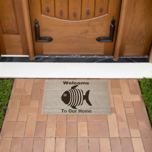 Black And White Angel Fish Design Personalised Fiber Doormat