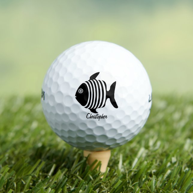 Black And White Angel Fish Design Personalised Golf Balls (Insitu Tee)