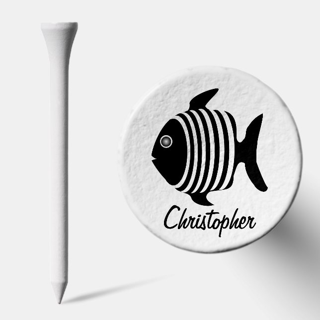 Black And White Angel Fish Design Personalised Golf Tees (Combo)