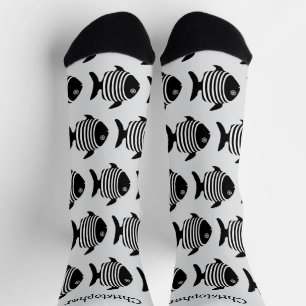 Black And White Angel Fish Design Personalised Socks