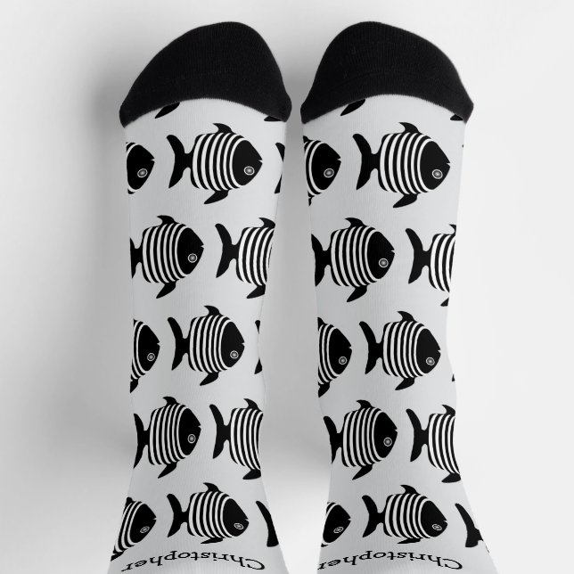 Black And White Angel Fish Design Personalised Socks (Top)