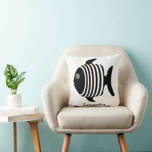Black And White Angel Fish Design Personalised Throw Pillow