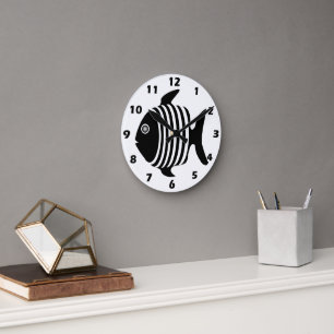 Black And White Angel Fish Design  Round Clock