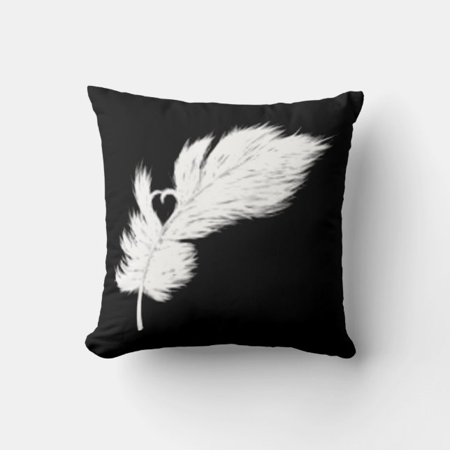 black and white angel heart feather pillow (Front)
